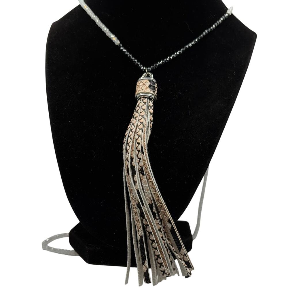 Beige Faux Snakeskin Tassel Necklace